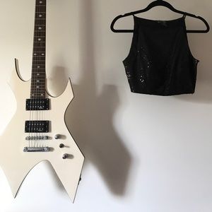 Black sequenced crop halter top